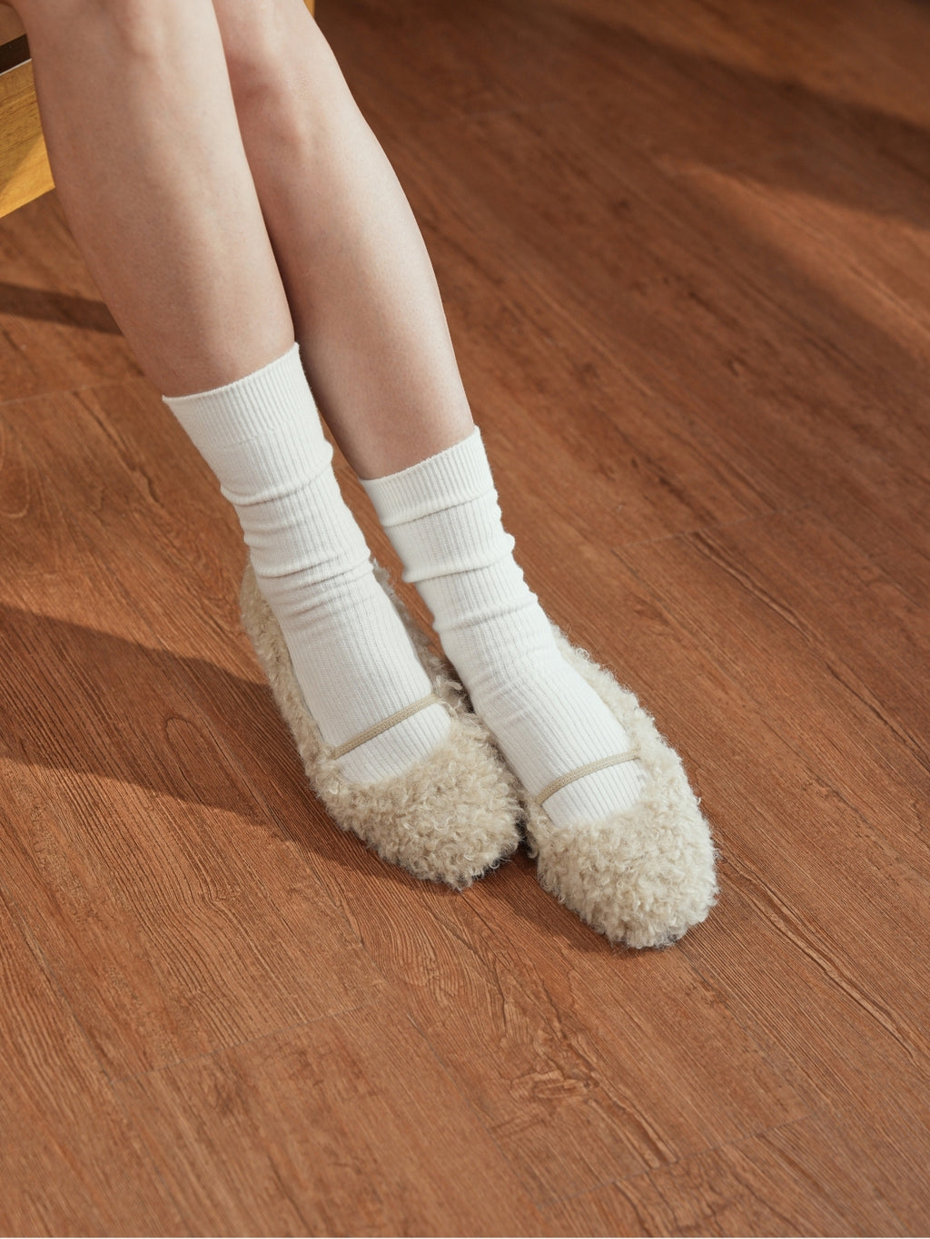 Travel Flats - Teddy White